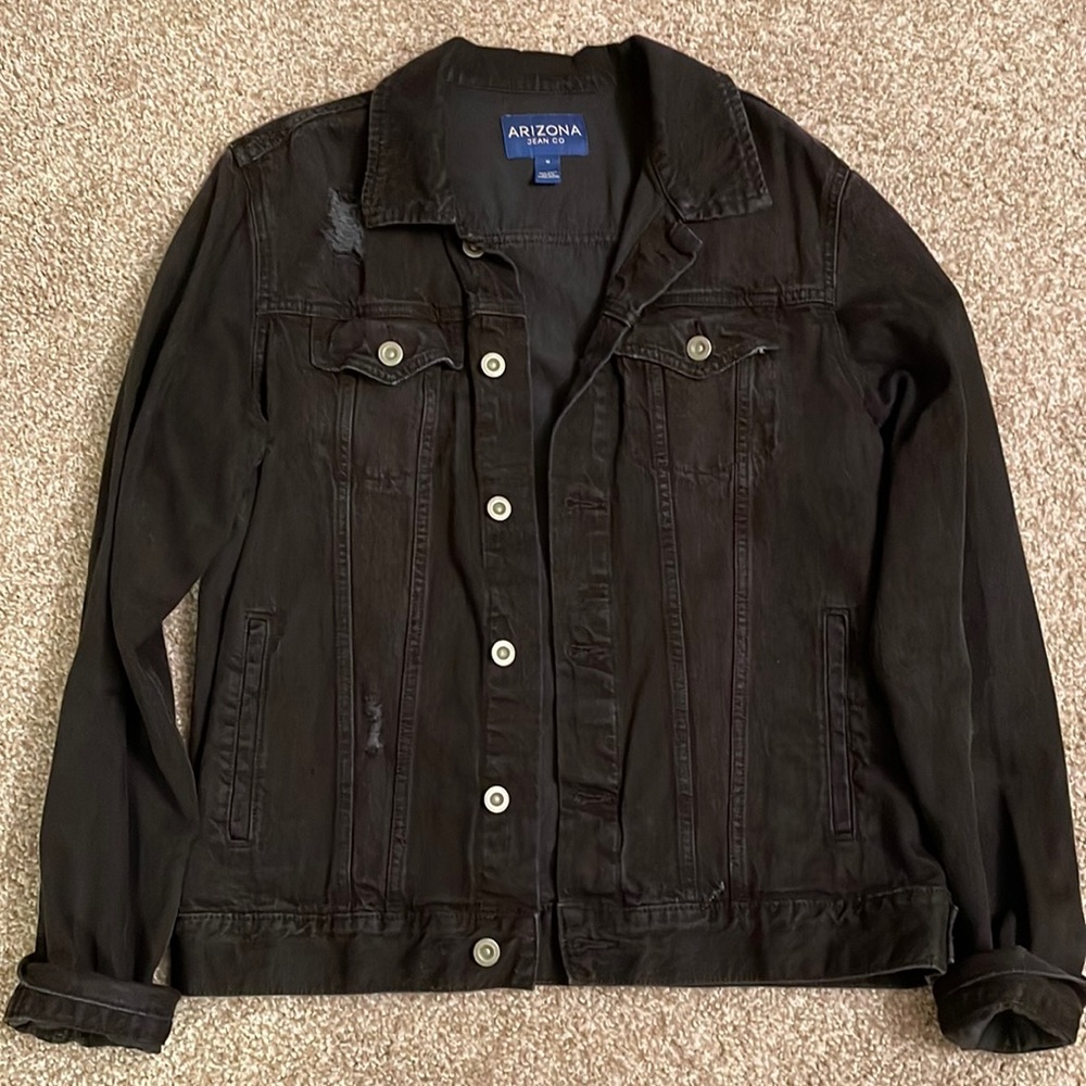 Black oversized distressed jean jacket